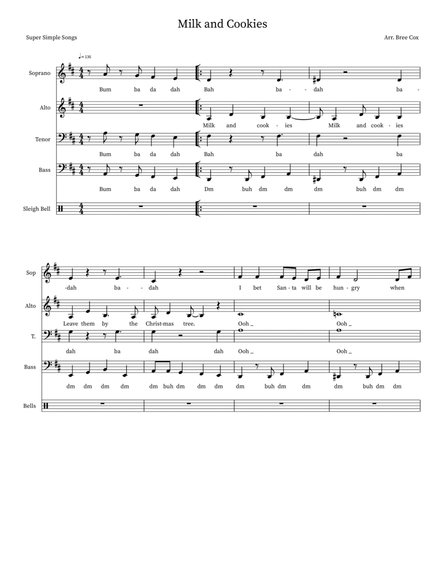 Milk and Cookies (Super Simple Songs) 4-Part scores gallery preview page 1