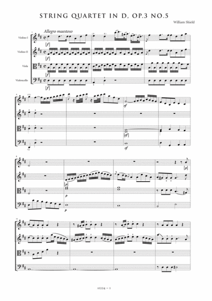 String Quartet in D major, Op. 3, No. 5 (score and parts)