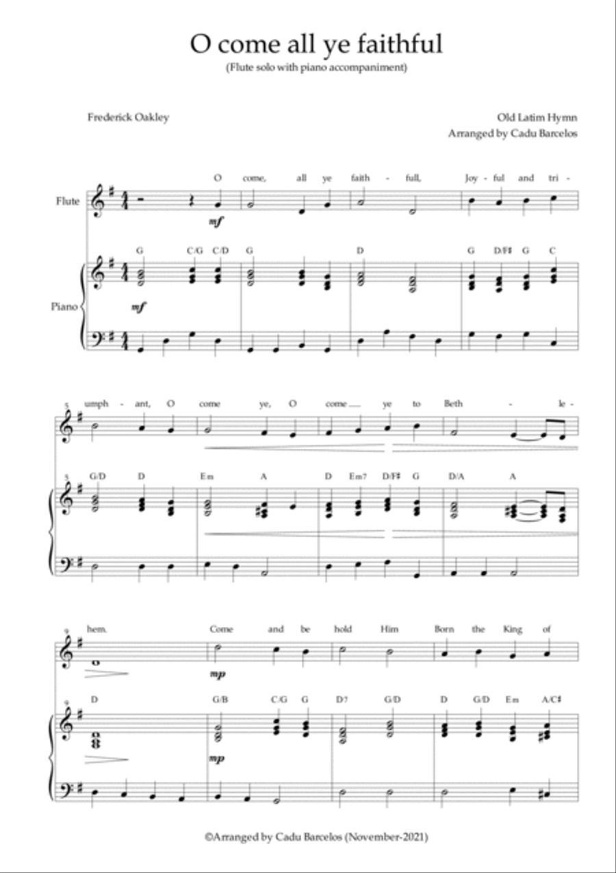 O come all ye faithful - Adeste Fideles (Flute solo and Easy piano accompaniment) Flute Solo scores gallery preview page 2