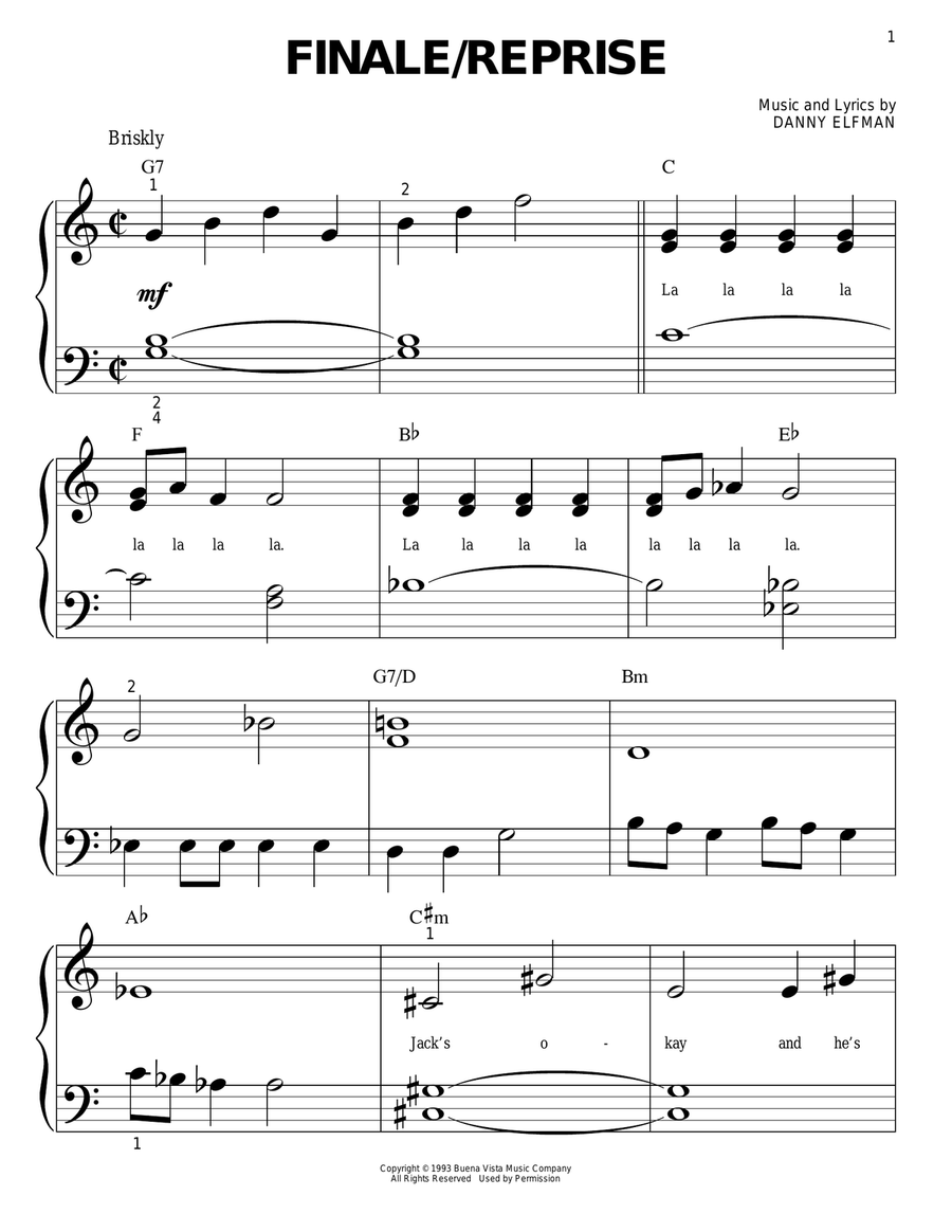 Finale/Reprise (from The Nightmare Before Christmas) Easy Piano scores gallery preview page 1