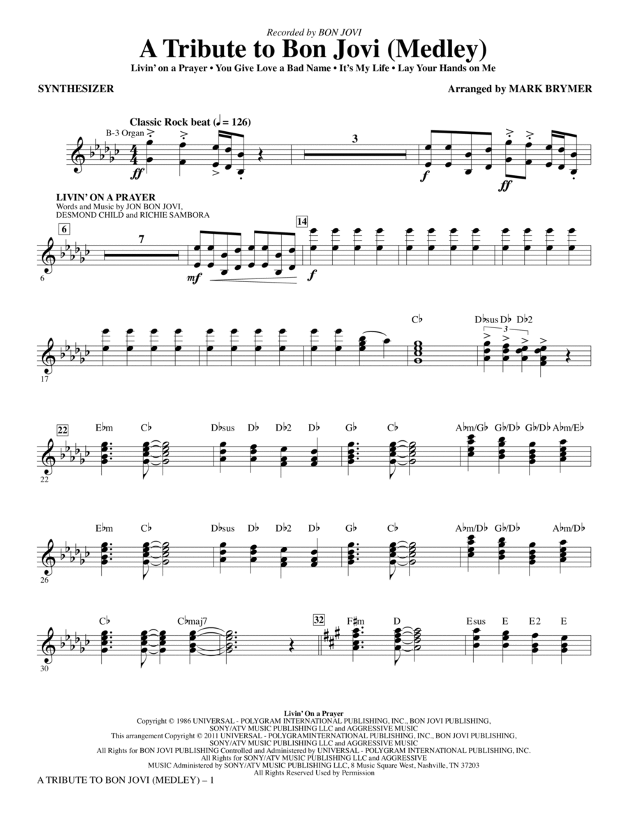 A Tribute To Bon Jovi (Medley) - Synthesizer Choir scores gallery preview page 1