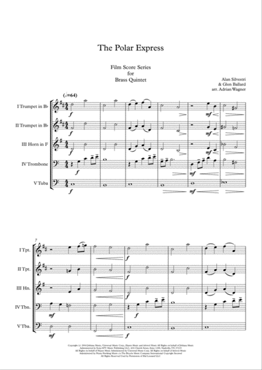 The Polar Express from Warner Bros. Pictures' THE POLAR EXPRESS Brass Quintet scores gallery preview page 3