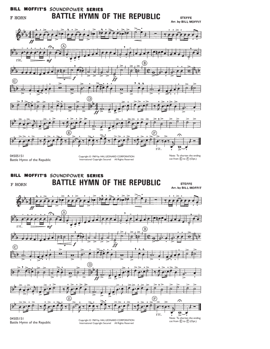 Battle Hymn Of The Republic - F Horn