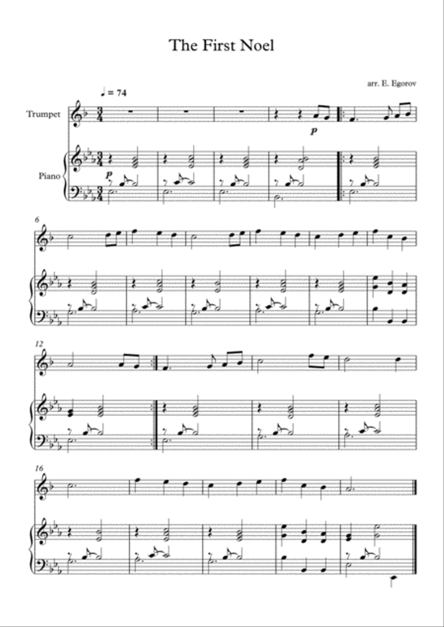 The First Noel, For Trumpet & Piano Trumpet Solo scores gallery preview page 1