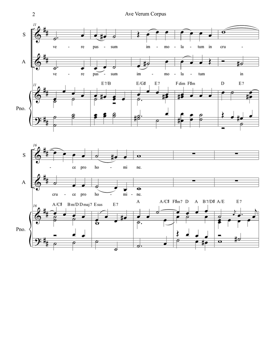 Ave Verum Corpus (Duet for Soprano and Alto solo - Piano Accompaniment) Alto Voice scores gallery preview page 2