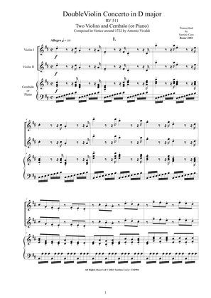 Vivaldi - Double Violin Concerto in D major RV 511 for Two Violins and Cembalo or Piano