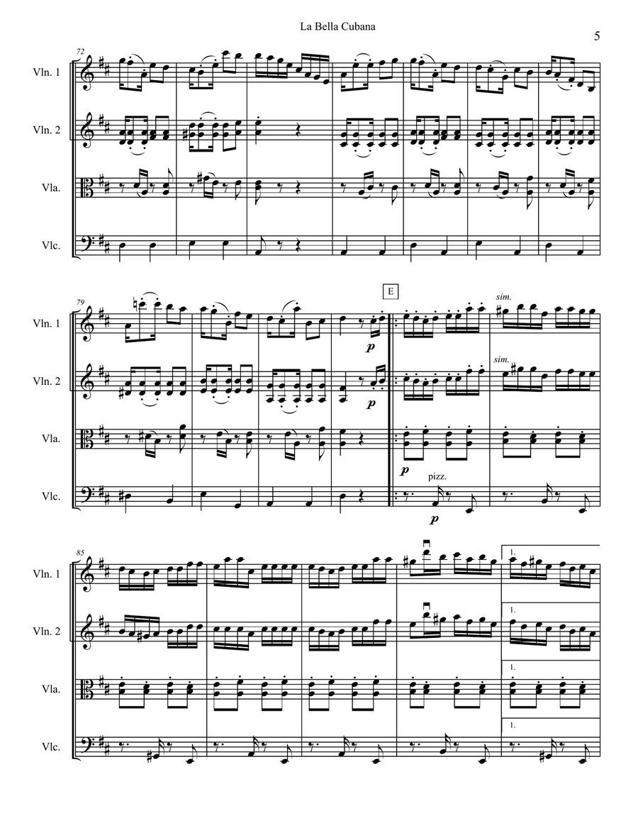 La Bella Cubana, score for string quartet String Quartet scores gallery preview page 5