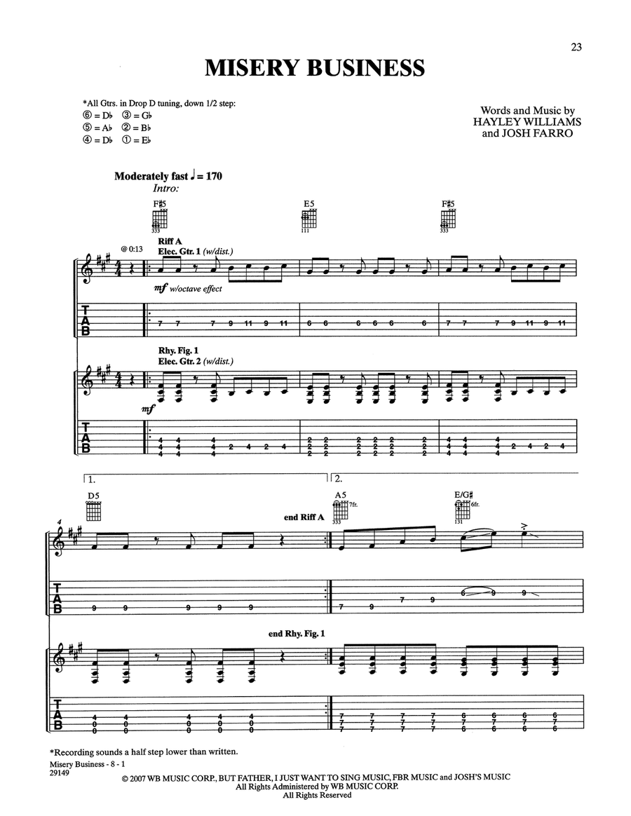 Misery Business Acoustic Guitar scores gallery preview page 1