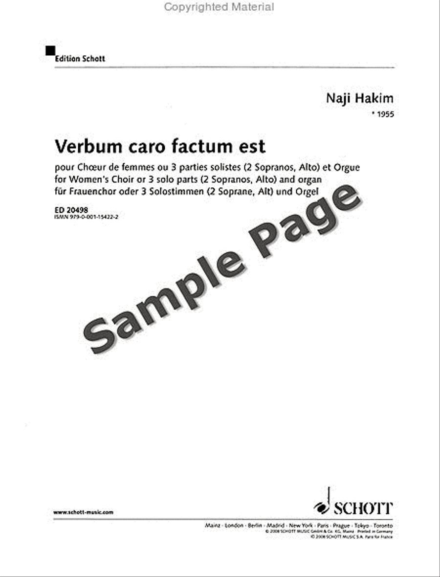 Verbum Caro Factun Est Femalechoir(ssa) Or 3 Solo Parts And Organ SSA scores gallery preview page 2