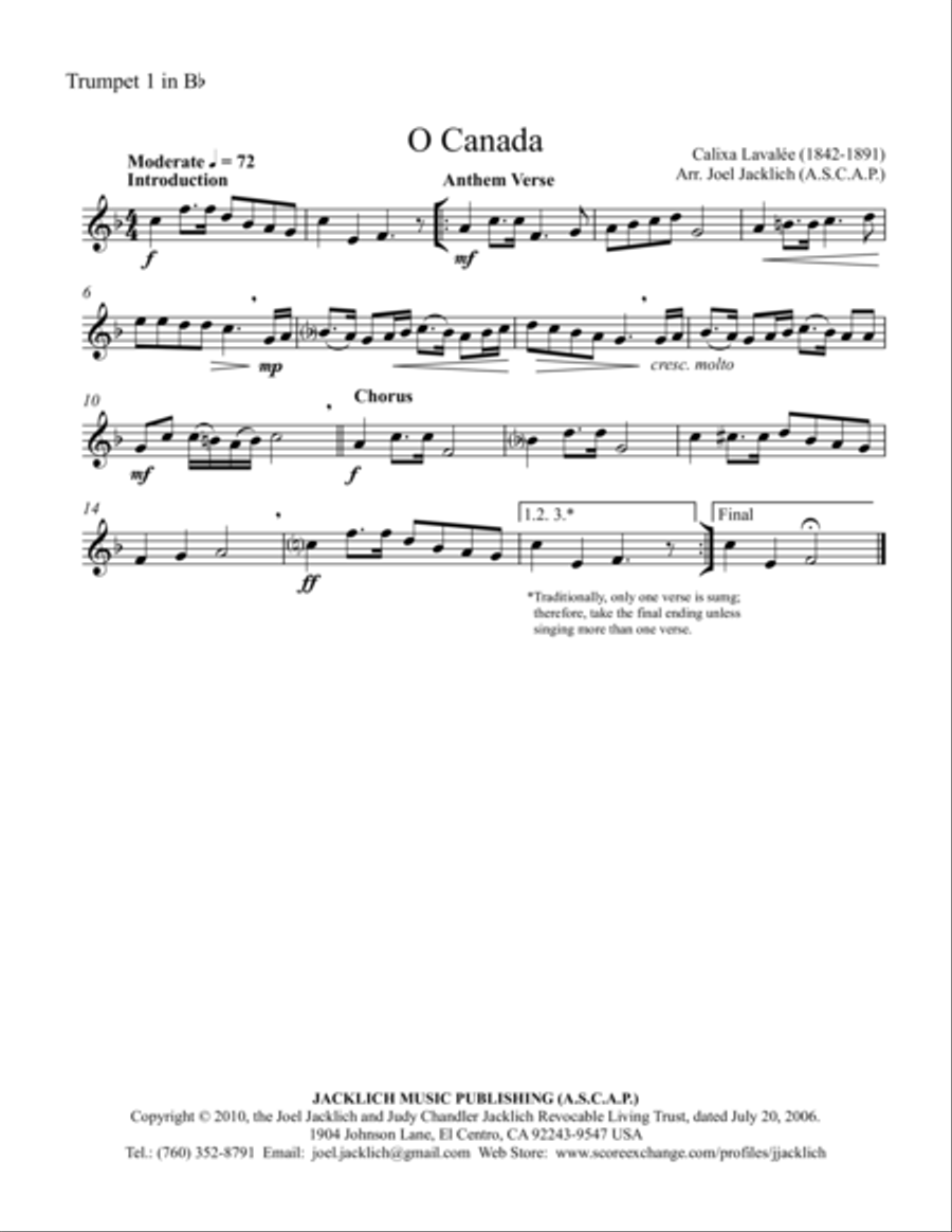 O Canada (Brass Quintet or Brass Quartet) Brass Quartet scores gallery preview page 2