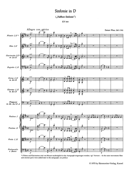 Sinfonie, No. 35 D major, KV 385