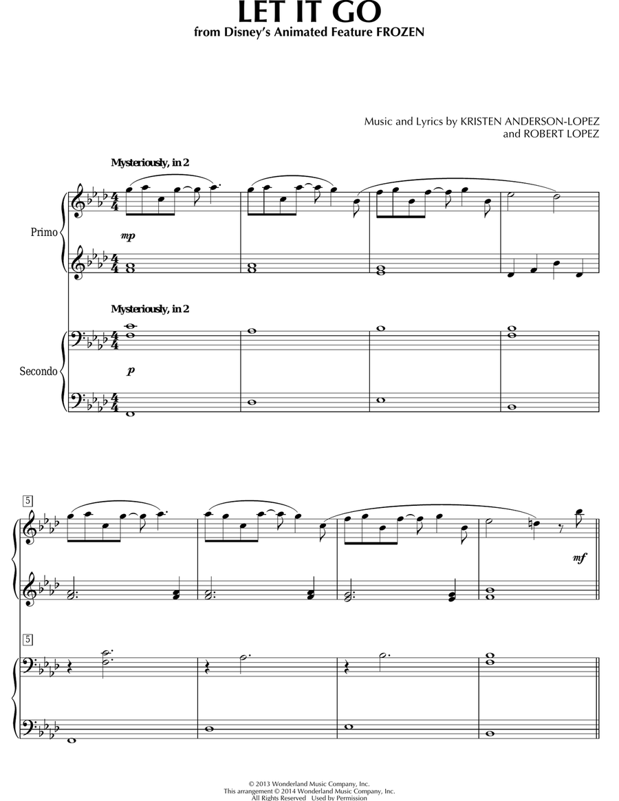 Let It Go (from Frozen) Piano Duet scores gallery preview page 1