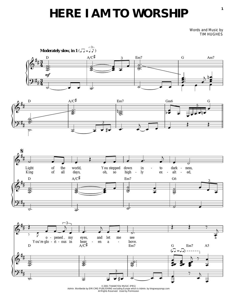 Here I Am To Worship Guitar scores gallery preview page 1