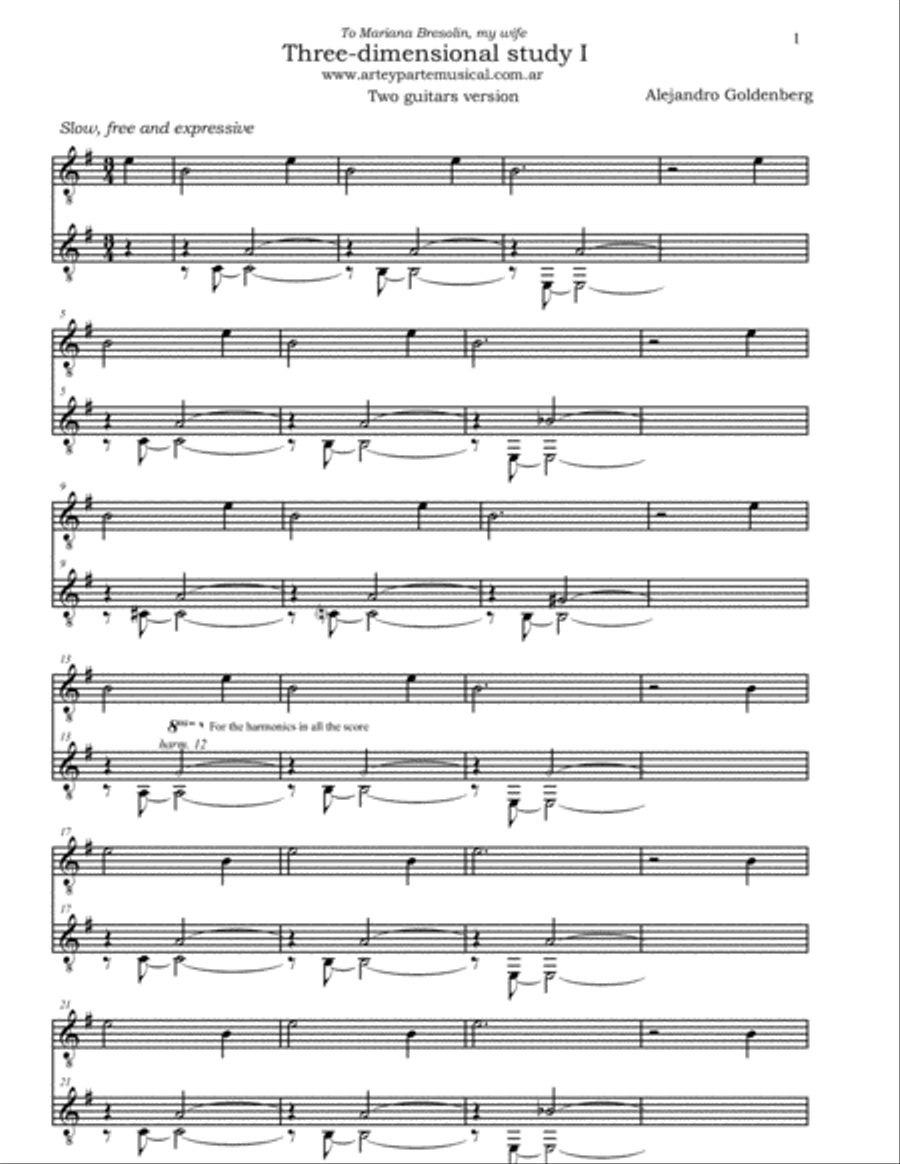 Three-dimensional study I Classical Guitar scores gallery preview page 1