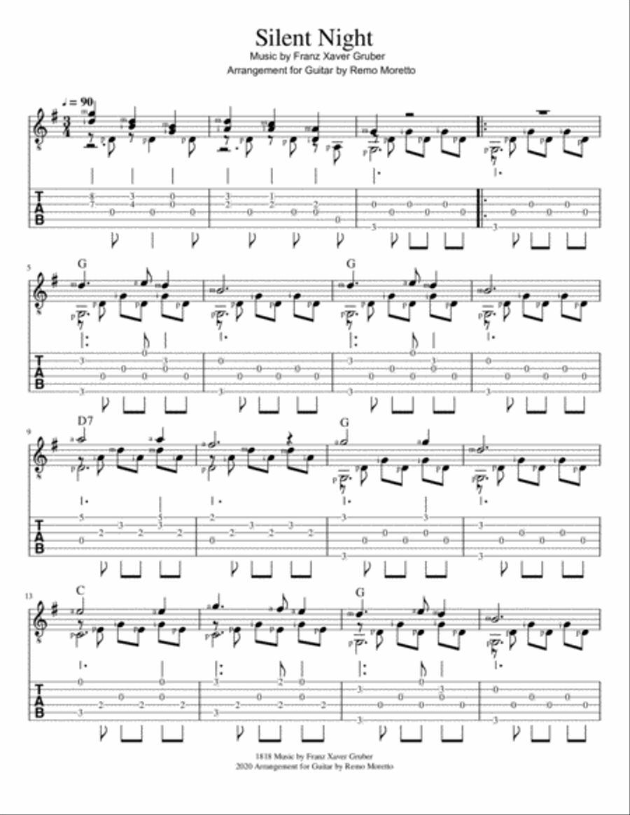 Silent Night Finger Style Guitar Classical Guitar scores gallery preview page 2