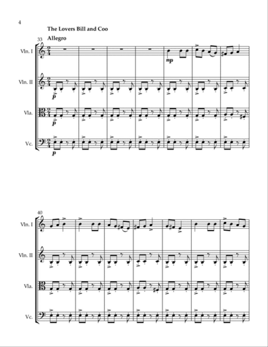 3 Quartets I Love Him From Afar The Lovers Bill and Coo Slow Dance String Quartet scores gallery preview page 4