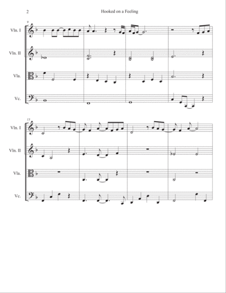 Hooked On A Feeling String Quartet scores gallery preview page 2