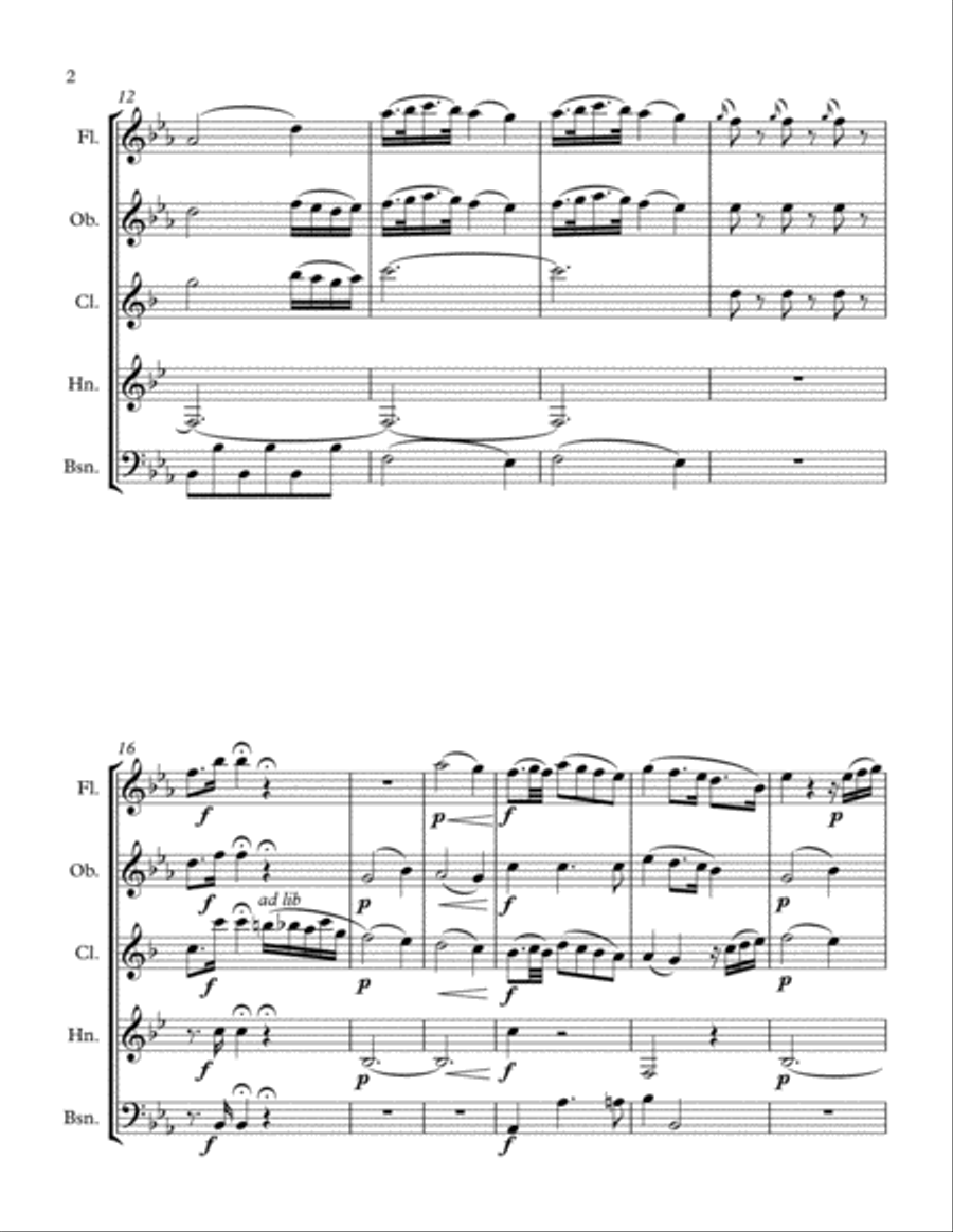 Mozart: Serenade in Bb Major, K. 361 (Gran Partita) for Wind Quintet Mvmt. 5 (Romanze) Woodwind Quintet scores gallery preview page 2