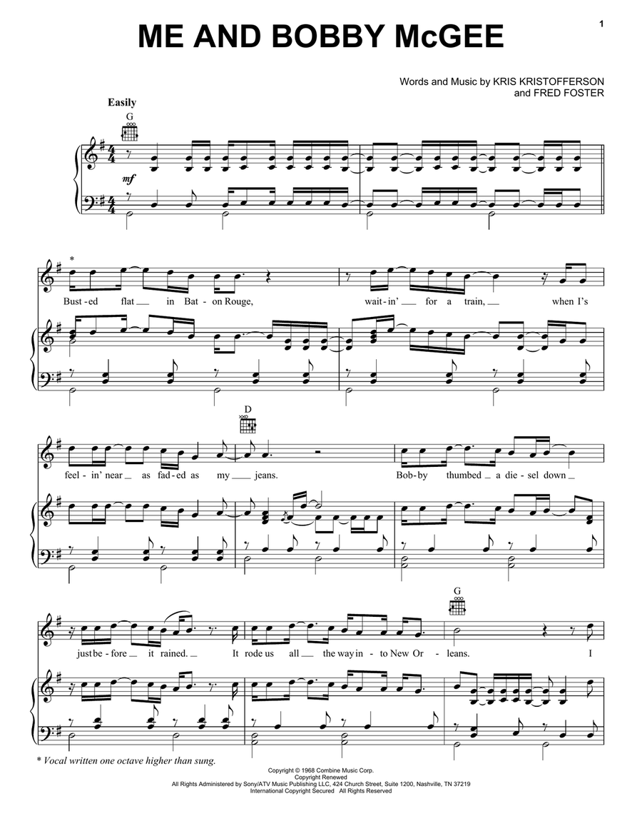 Me And Bobby McGee Me And Bobby McGee Piano, Vocal, Guitar scores gallery preview page 1
