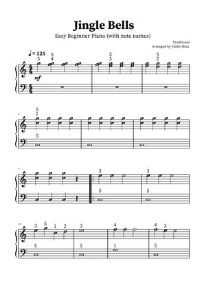 Book cover for Jingle Bells - Easy Beginner Piano (with note names)