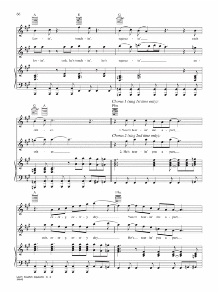 Lovin', Touchin', Squeezin' Piano, Vocal, Guitar scores gallery preview page 3