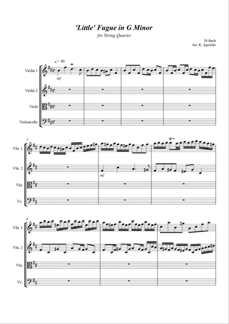 'Little' Fugue in G Minor - For String Quartet String Quartet scores gallery preview page 2