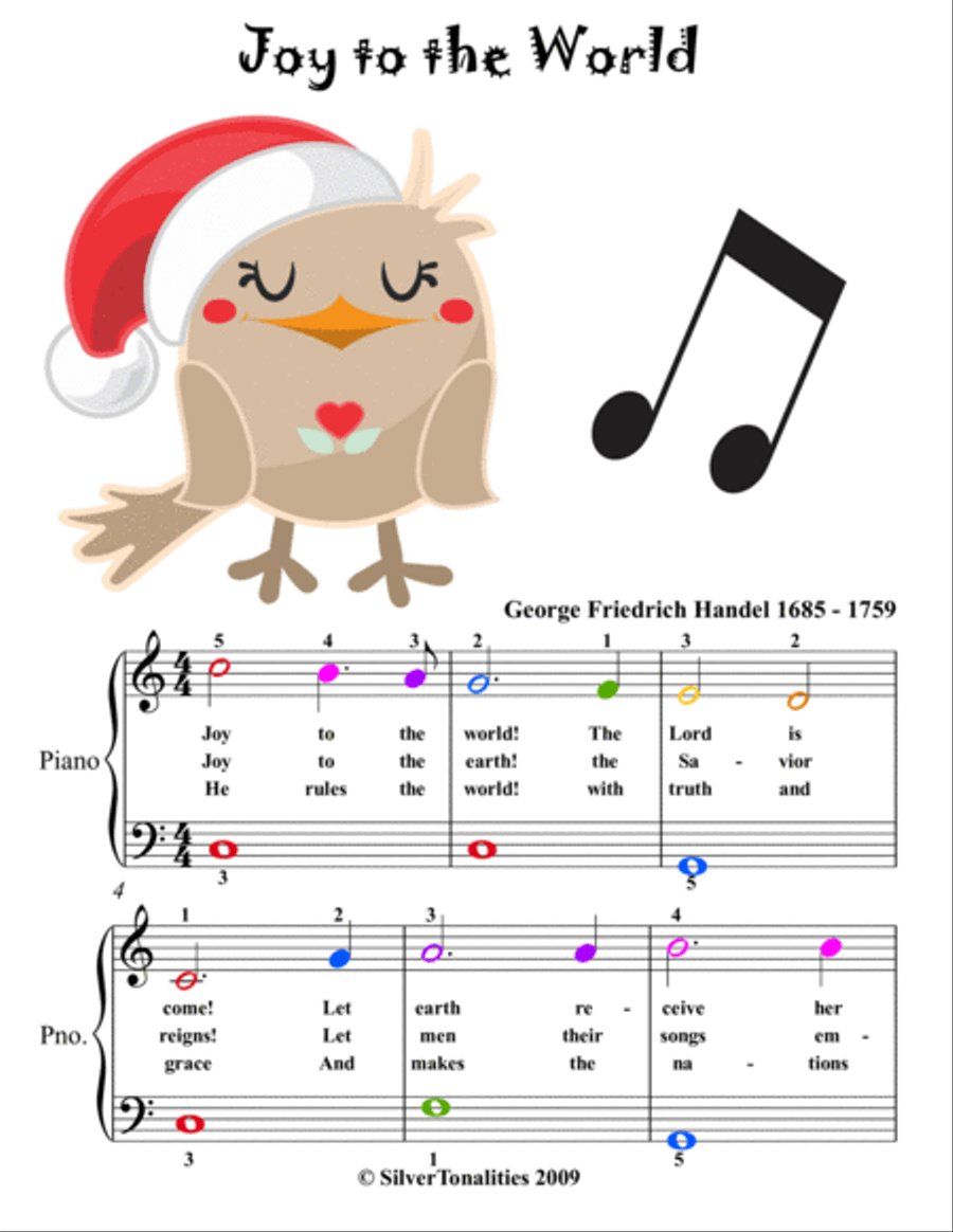 Joy to the World Easy Piano Sheet Music with Colored Notation Piano Method scores gallery preview page 2