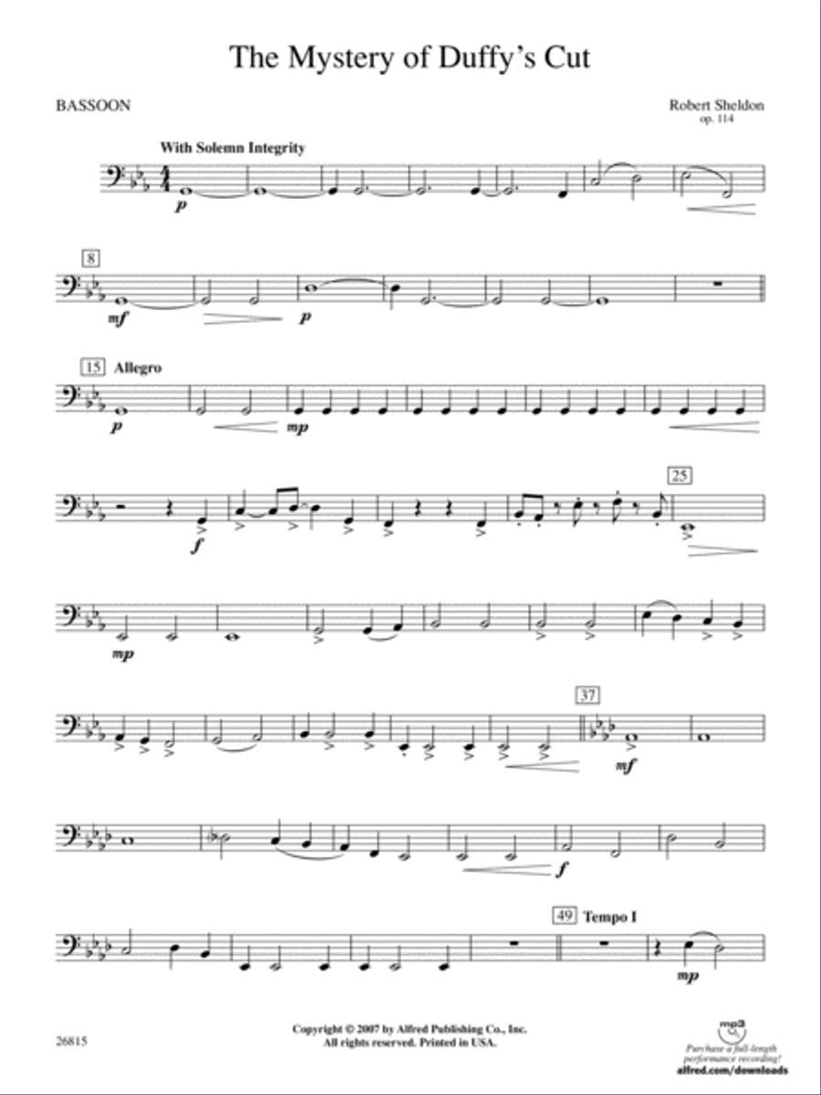 The Mystery of Duffy's Cut: Bassoon Concert Band scores gallery preview page 1