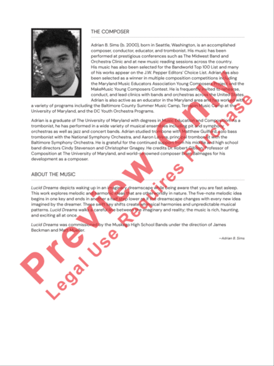 Lucid Dreams Concert Band scores gallery preview page 3