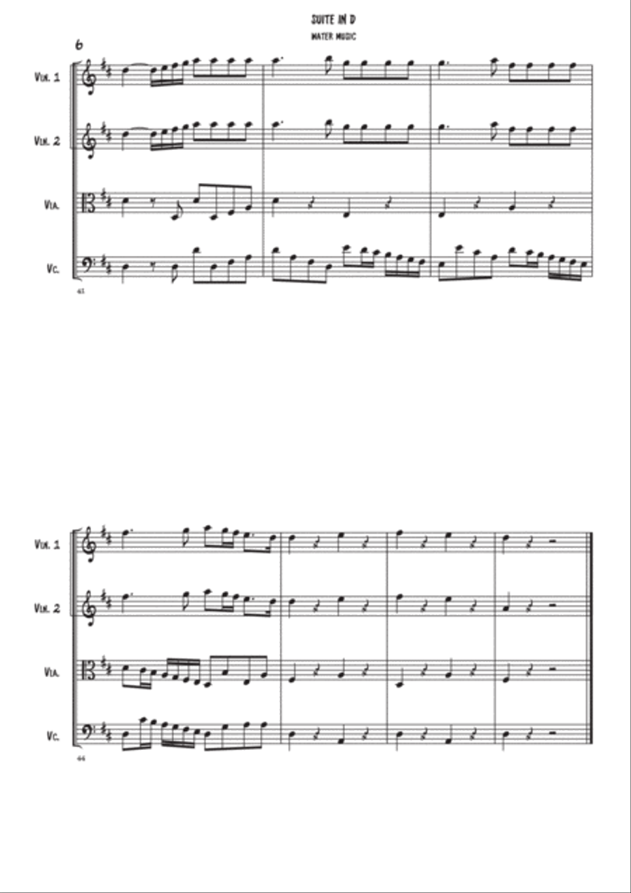 Suite 1 - Water music - String quartet String Quartet scores gallery preview page 6