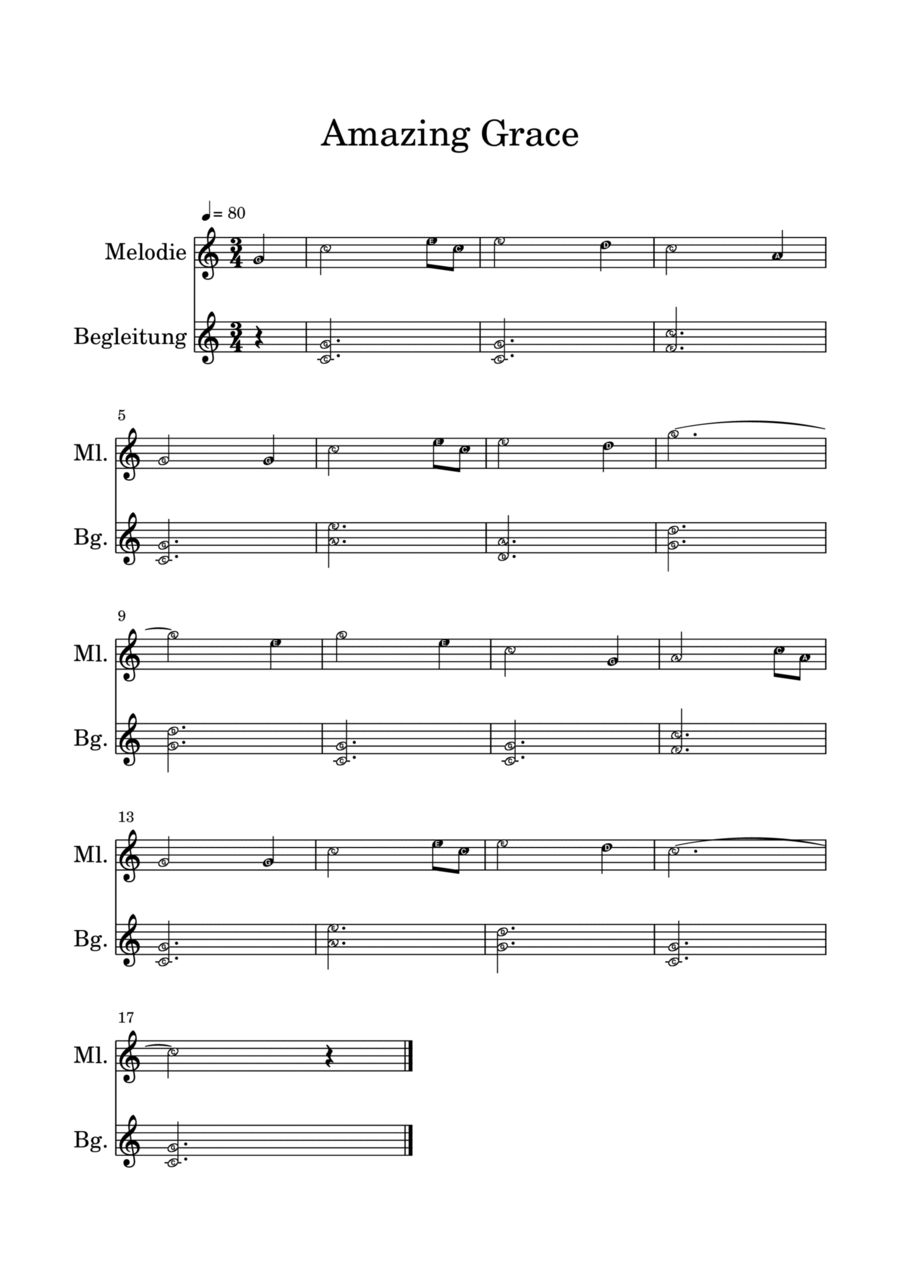 Amazing Grace for glockenspiel (melody with accompaniments)