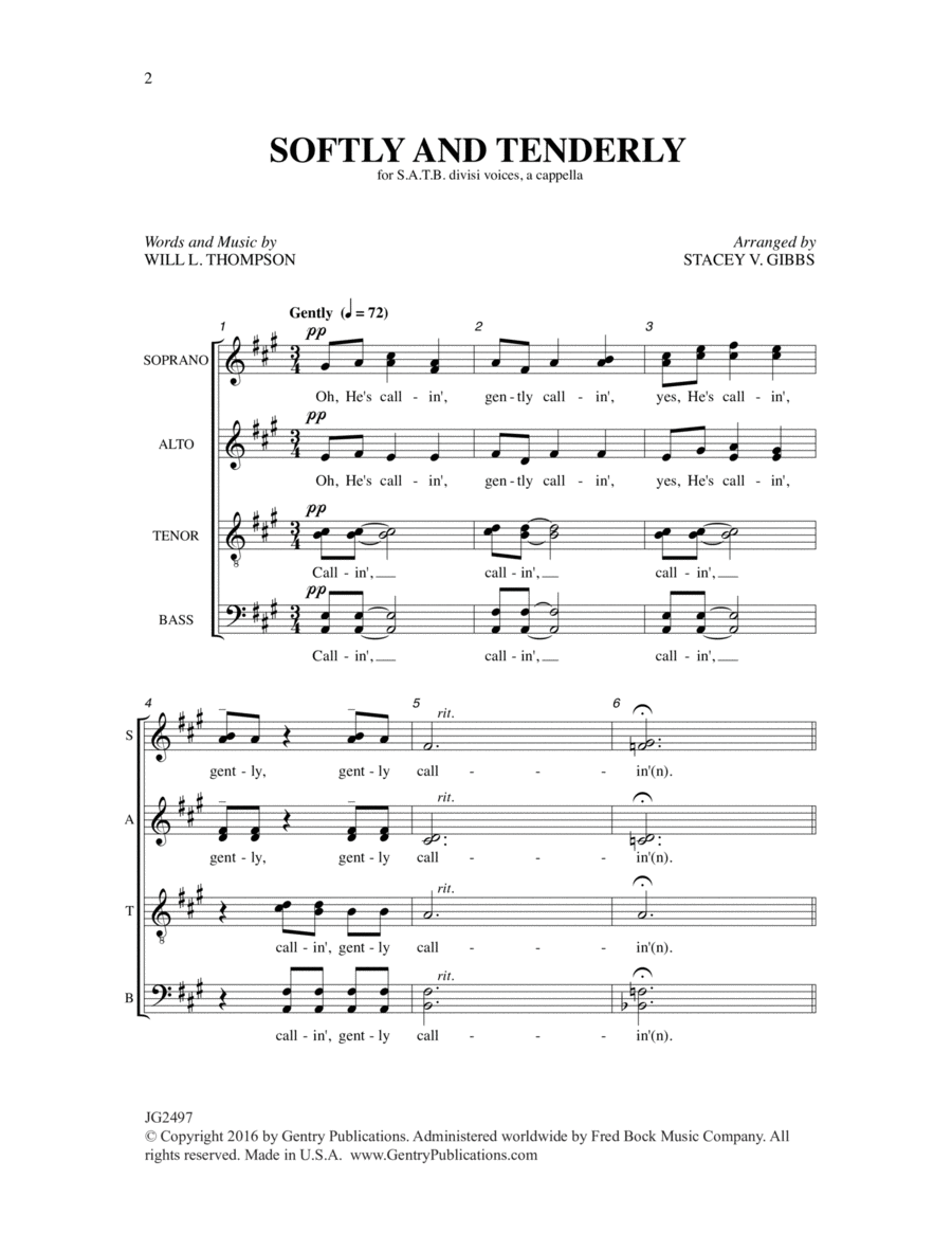 Softly and Tenderly 4-Part scores gallery preview page 1