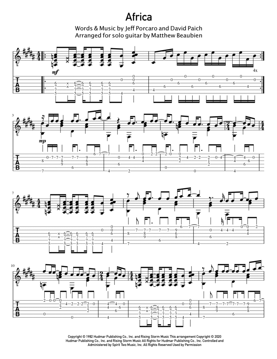 Africa Africa Electric Guitar scores gallery preview page 1