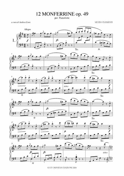 12 Monferrine Op. 49 for Piano by Muzio Clementi Piano Solo - Sheet Music