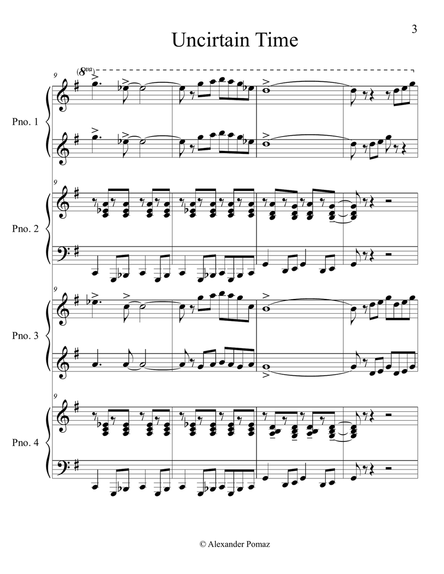 Uncertain Time Uncertain Time Piano Duet scores gallery preview page 3