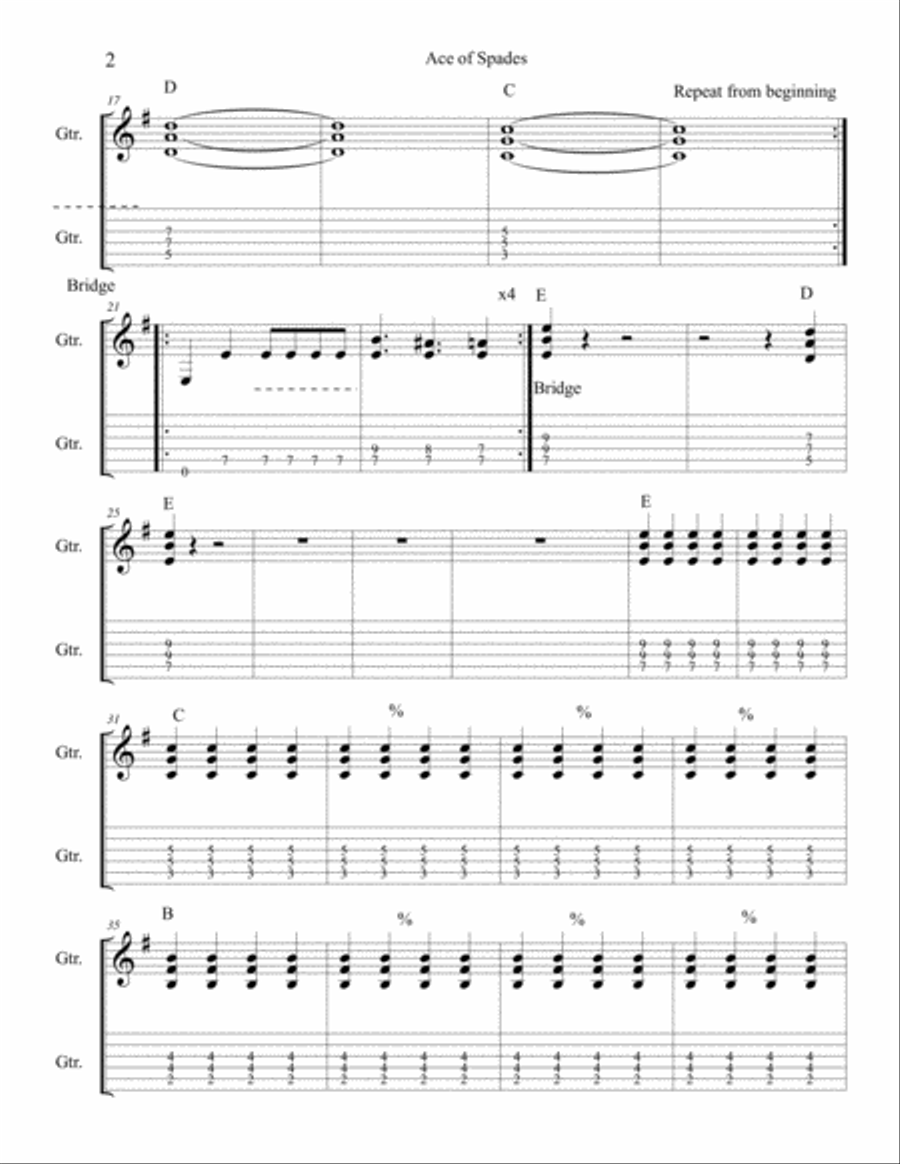 Ace Of Spades Guitar Tablature scores gallery preview page 2