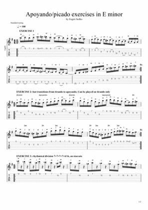 Apoyando and picado exercises in E minor for flamenco and classical guitarists