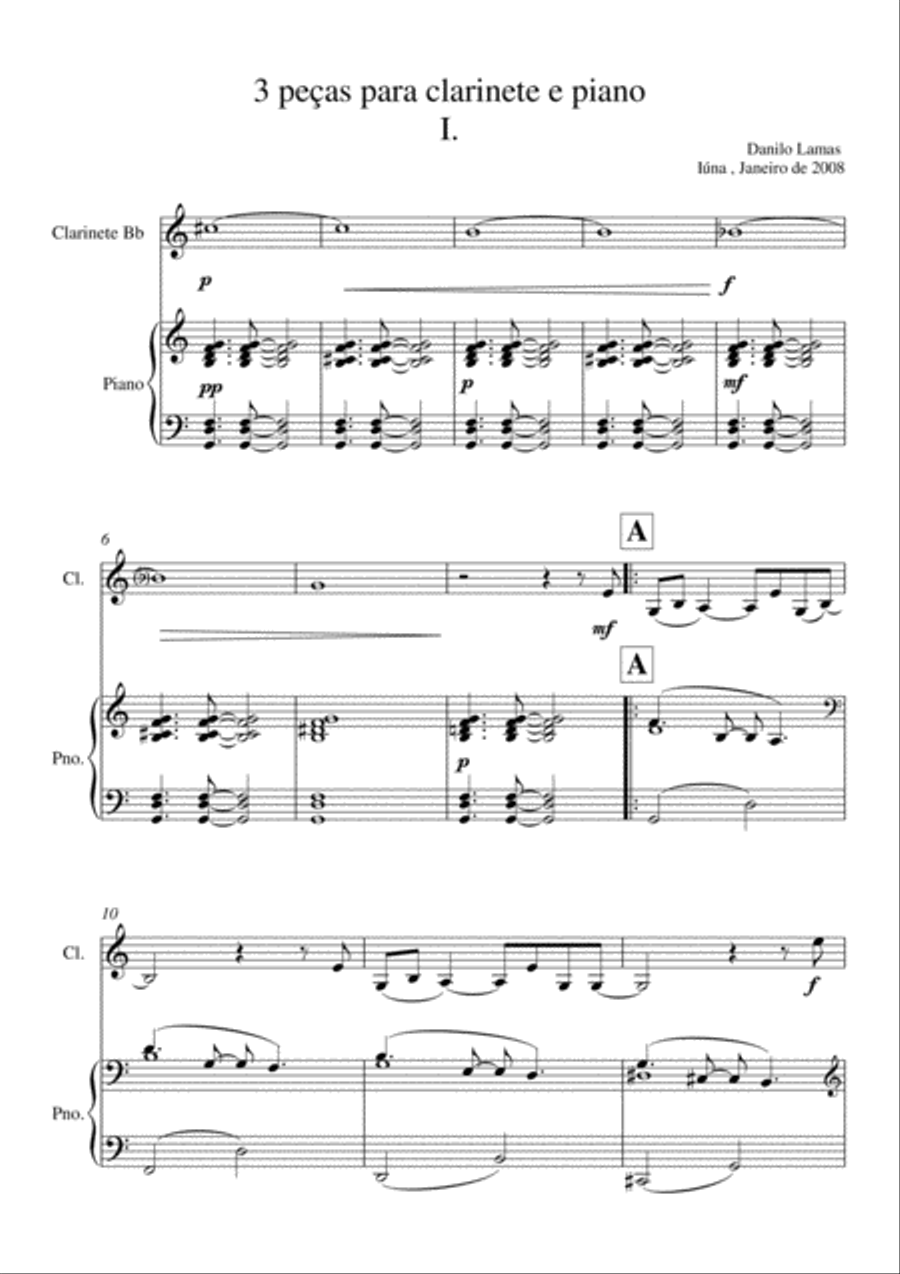 Three pieces for clarinet and piano Clarinet Solo scores gallery preview page 1