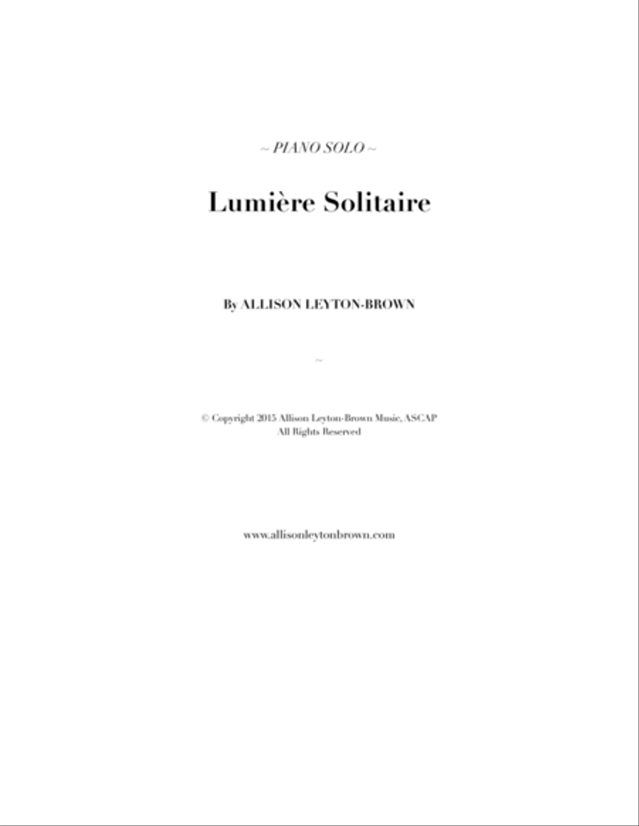 Lumiere Solitaire - Romantic Piano Solo - by Allison Leyton-Brown Piano Solo scores gallery preview page 1