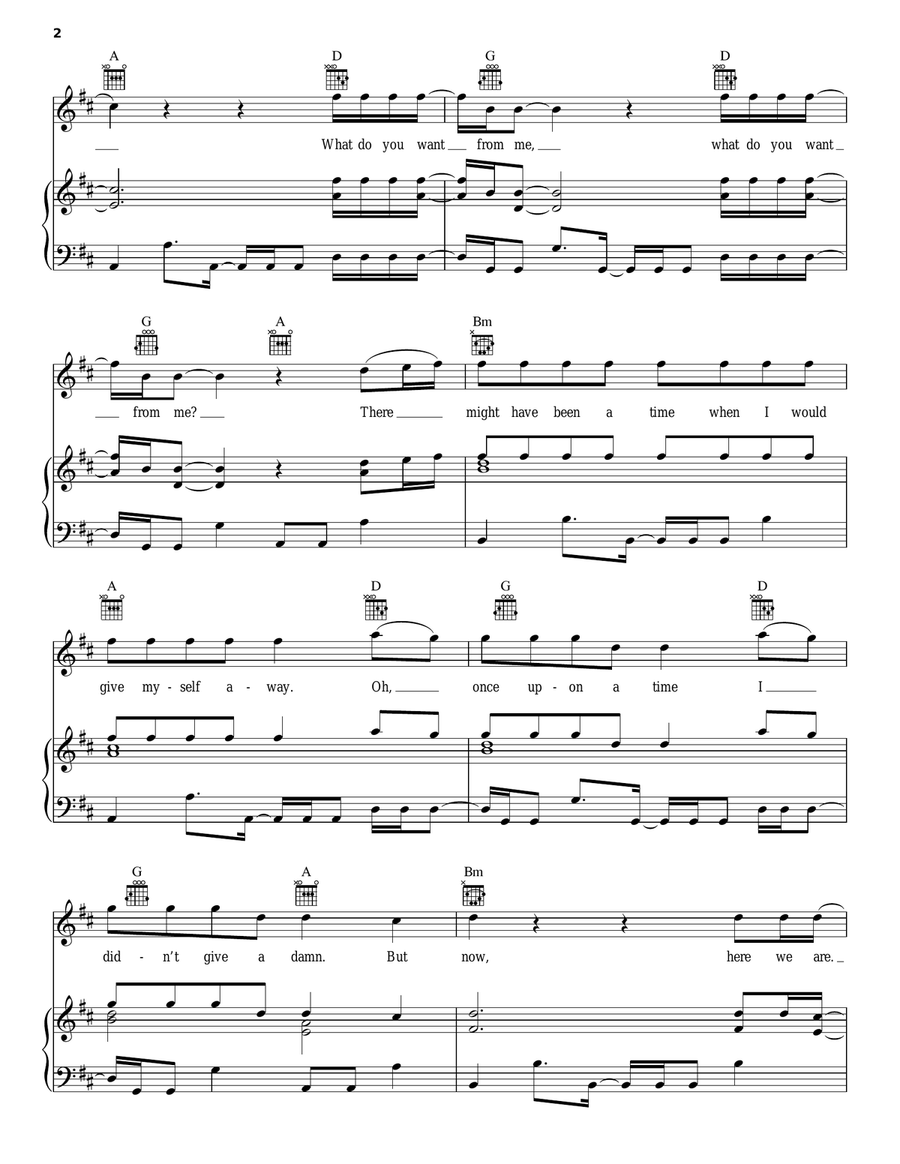 What Ya Want From Me Piano, Vocal, Guitar scores gallery preview page 2