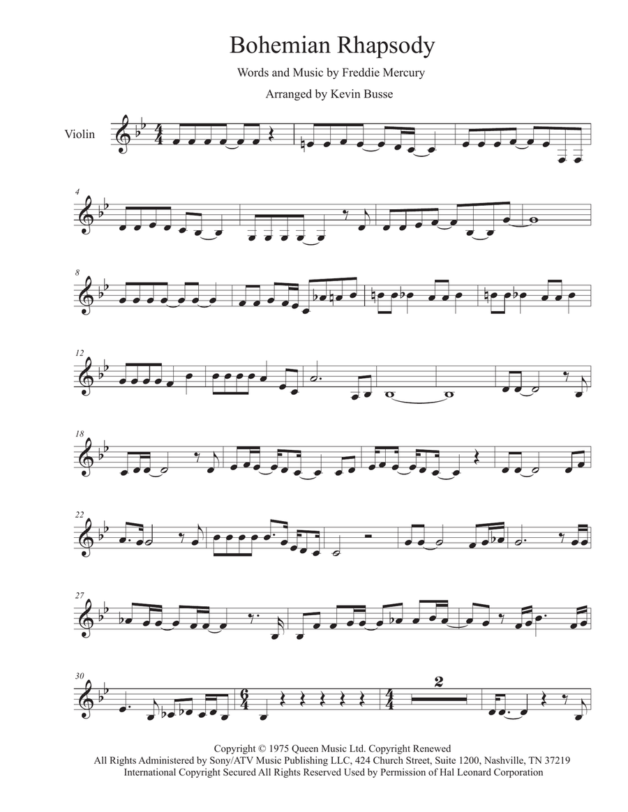 Bohemian Rhapsody Bohemian Rhapsody Violin Solo scores gallery preview page 1