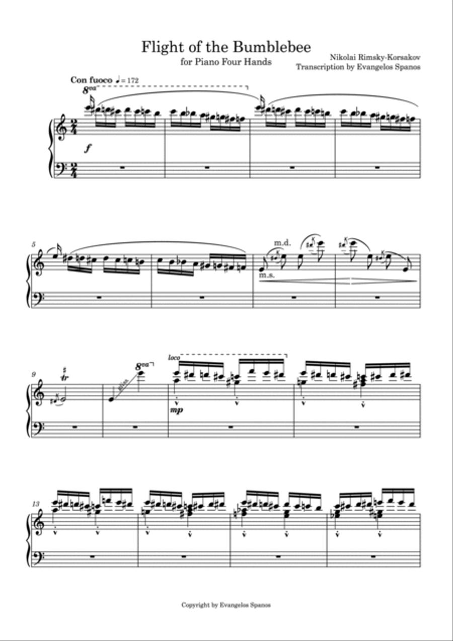 Flight of the Bumblebee for piano - Four Hands