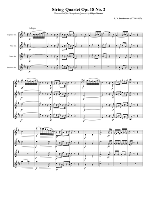 Book cover for String Quartet Op. 18 No. 2 for Saxophone Quartet (SATB)