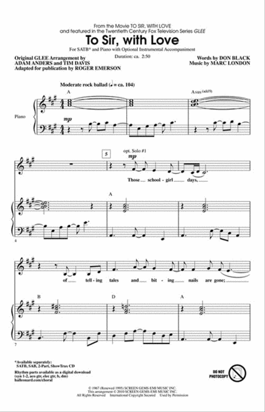 To Sir, with Love 4-Part scores gallery preview page 2