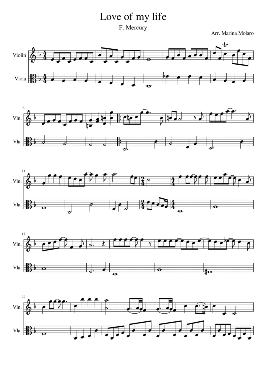 Love Of My Life String Duet scores gallery preview page 1