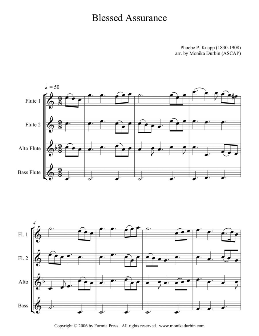 Blessed Assurance - Flute Quartet (2 C Flutes, Alto, Bass)