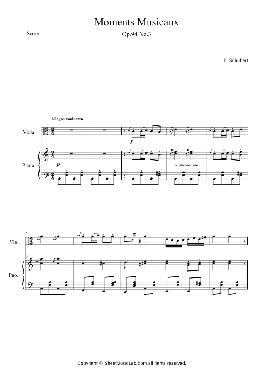 Moments Musicaux No.3 in Am Viola scores gallery preview page 1