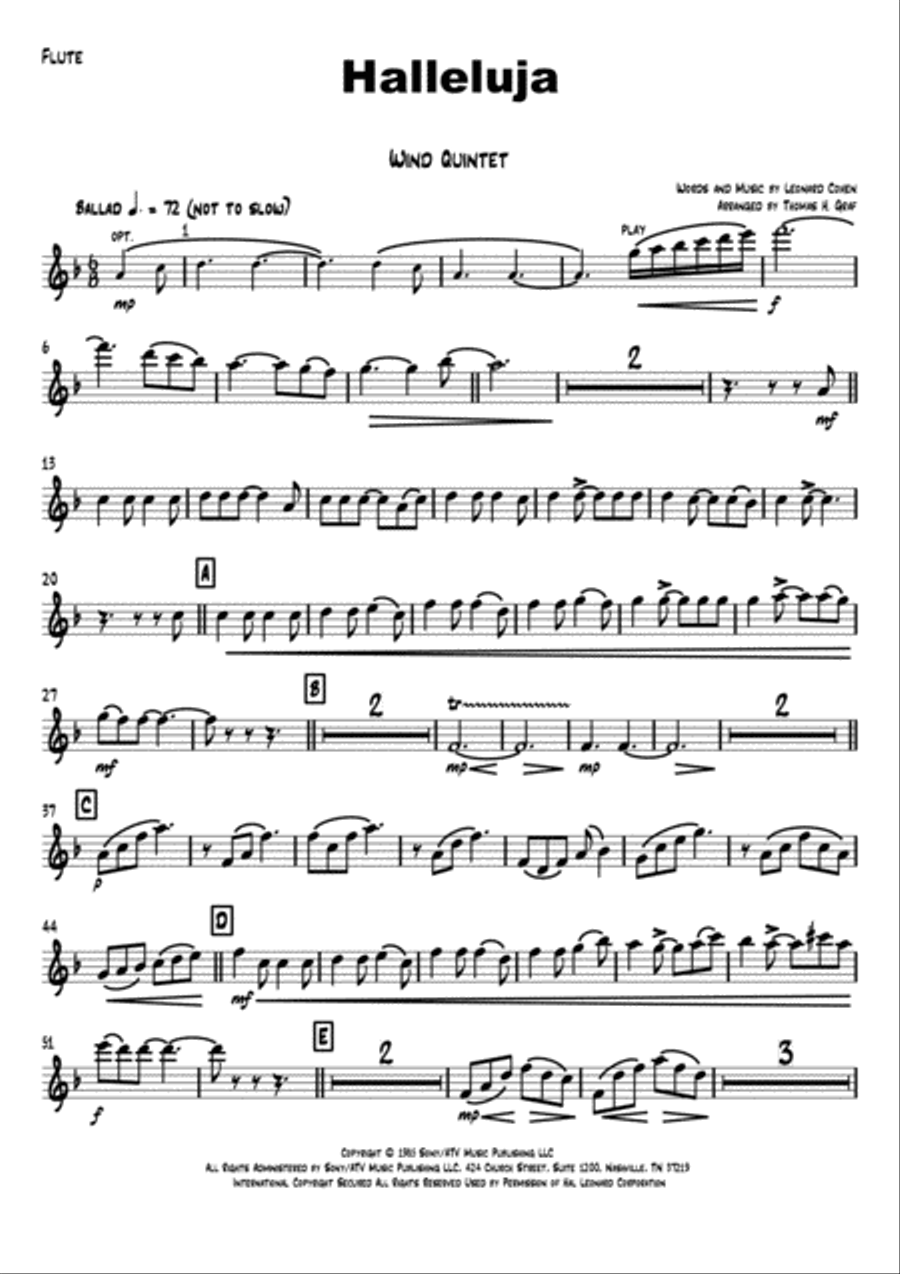 Hallelujah Woodwind Quintet scores gallery preview page 6