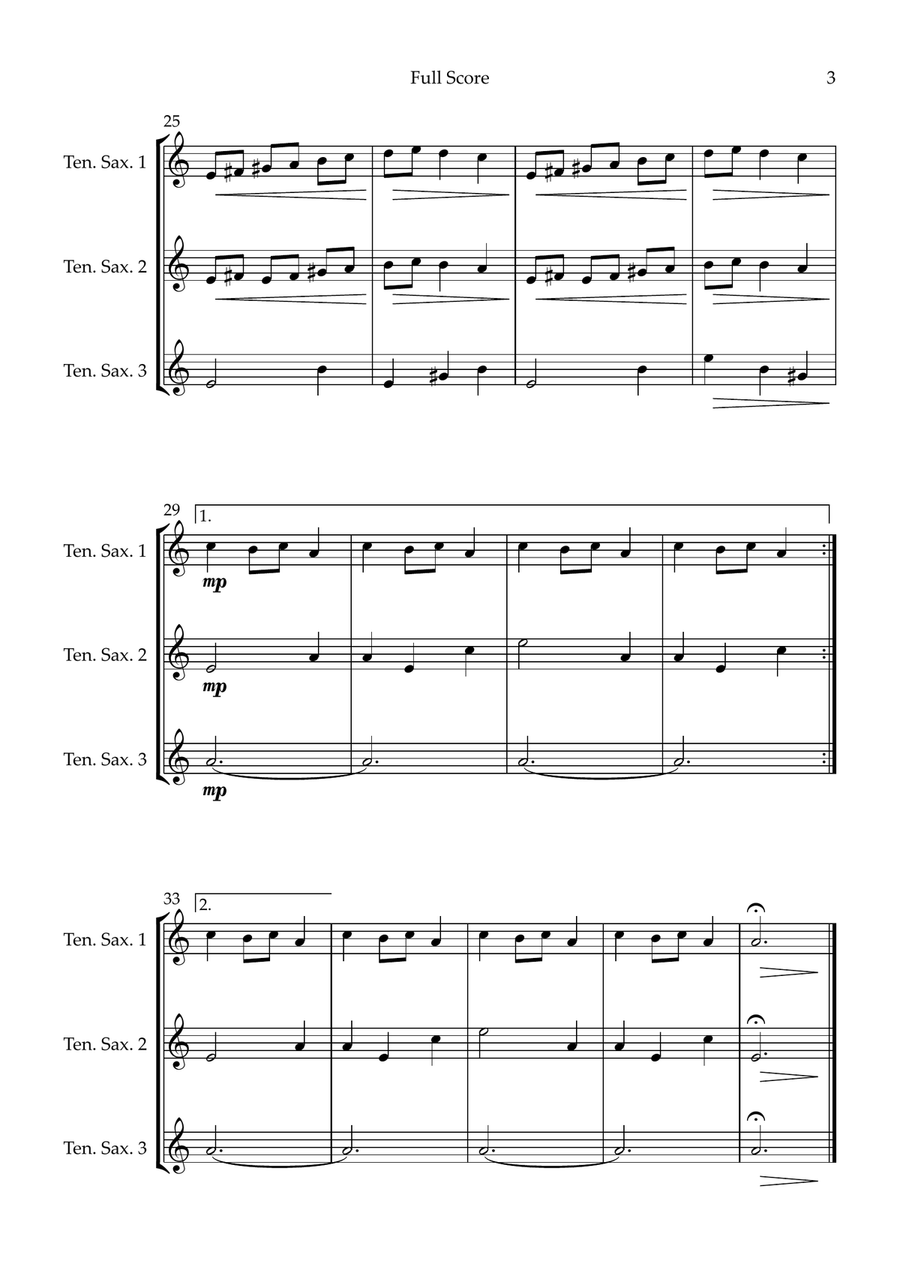 Carol of the Bells (Christmas Song) for Tenor Saxophone Trio Woodwind Trio scores gallery preview page 3