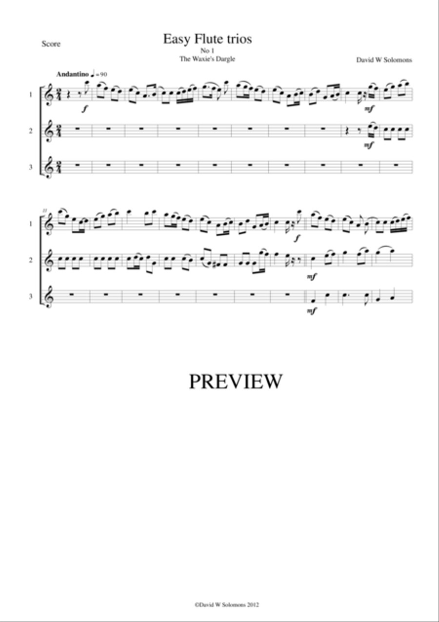 The Waxie's Dargle (The girl I left behind me) for flute trio Flute Trio scores gallery preview page 1